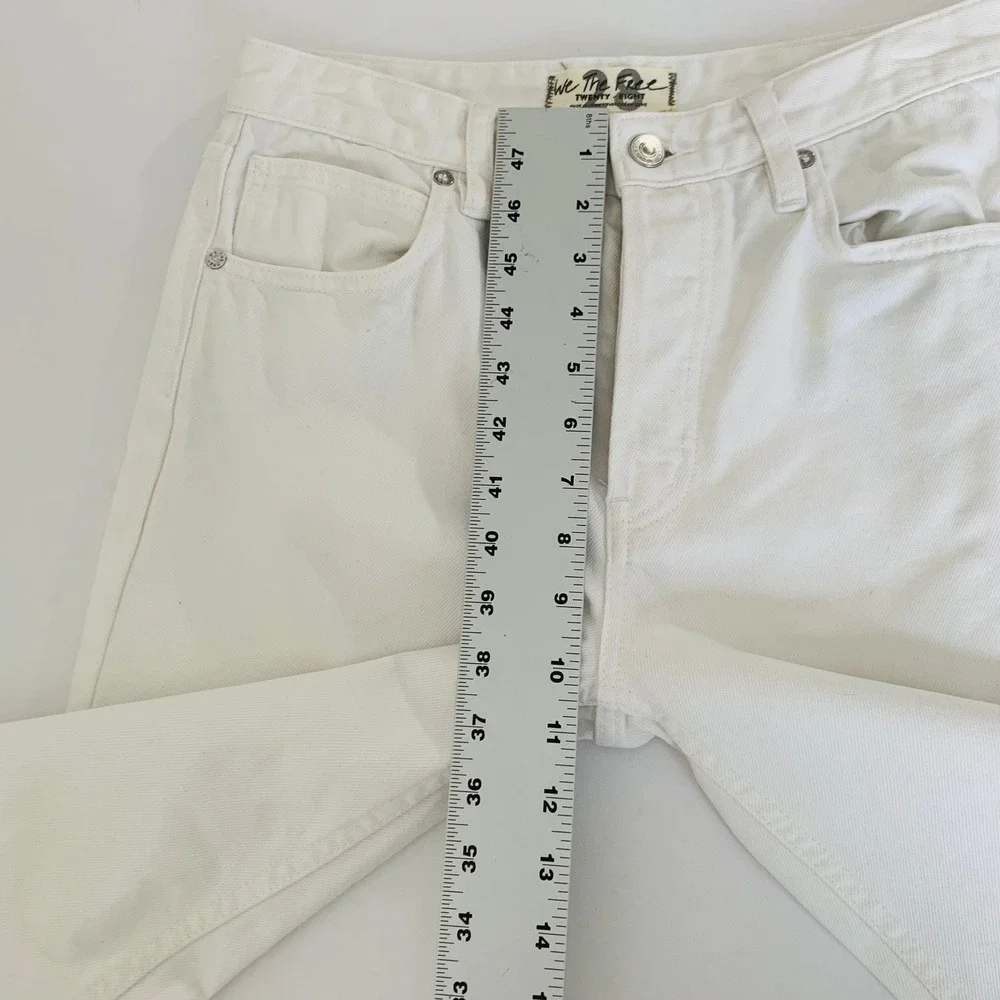 Free People Jeans High Rise Straight Flare 28 White Button Fly Raw Hem Coastal